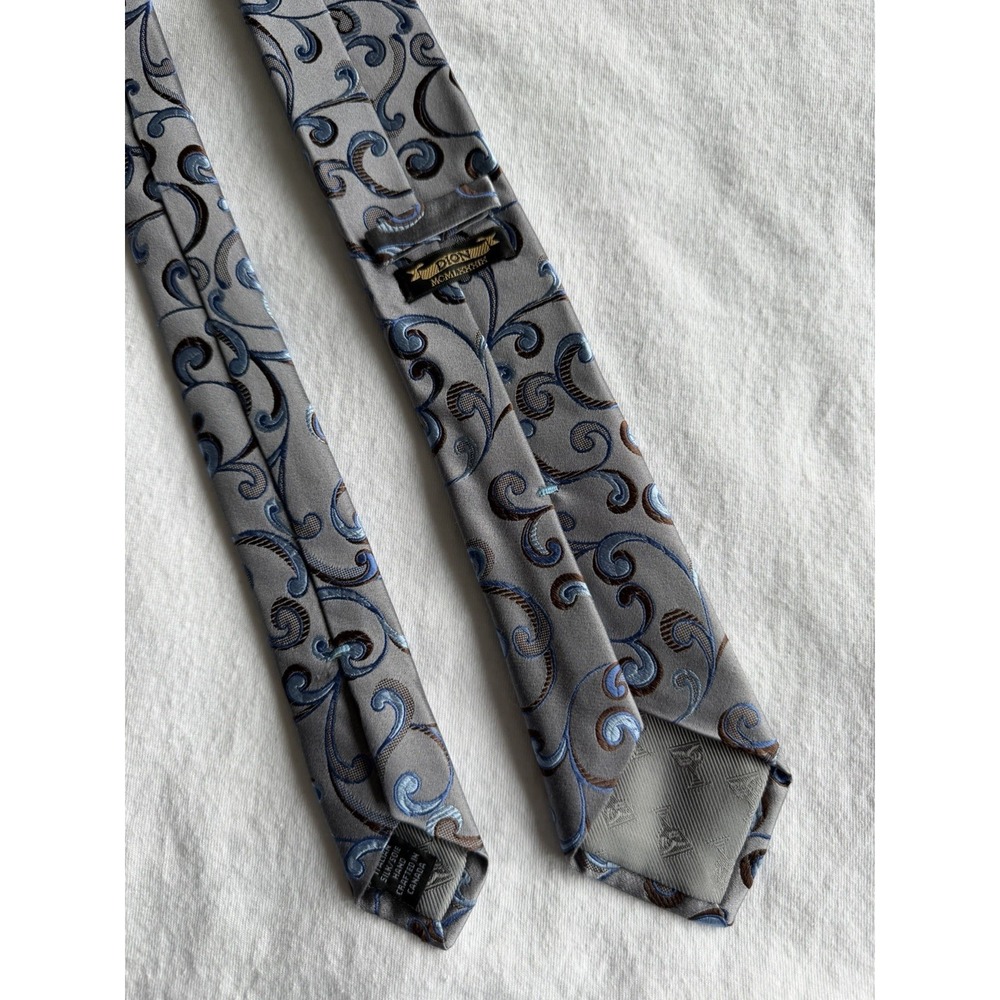 Dion MCMLXXXIX Silver Blue Paisley Floral Woven Jacquard Italian Skinny Silk Tie